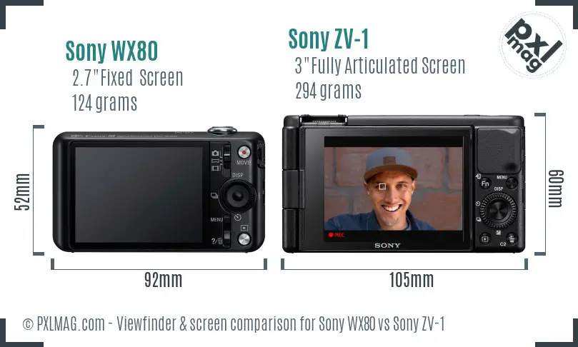 Sony WX80 vs Sony ZV-1 Screen and Viewfinder comparison