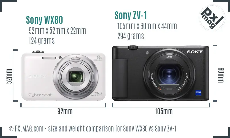 Sony WX80 vs Sony ZV-1 size comparison