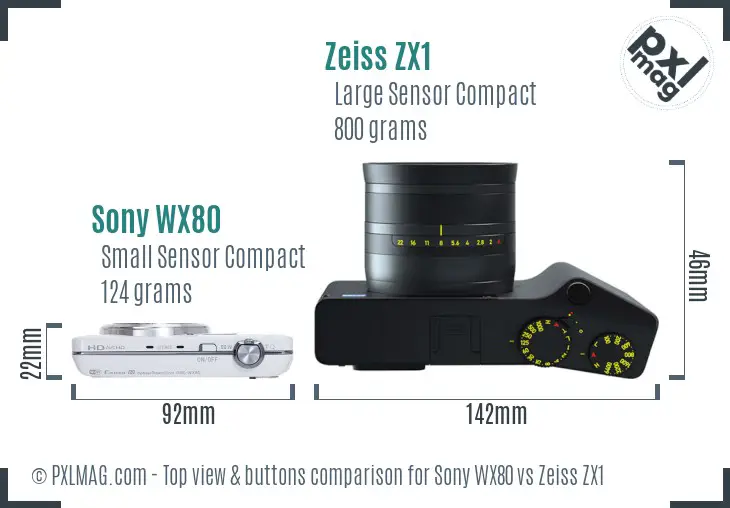Sony WX80 vs Zeiss ZX1 top view buttons comparison