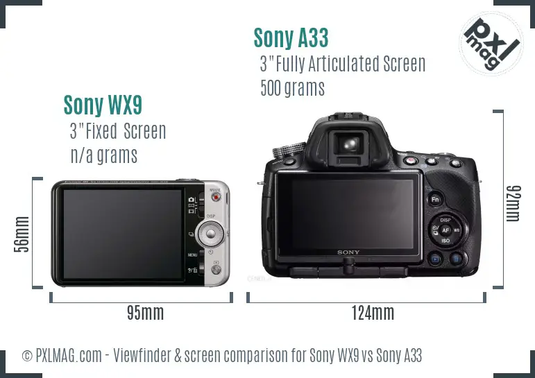 Sony WX9 vs Sony A33 Screen and Viewfinder comparison