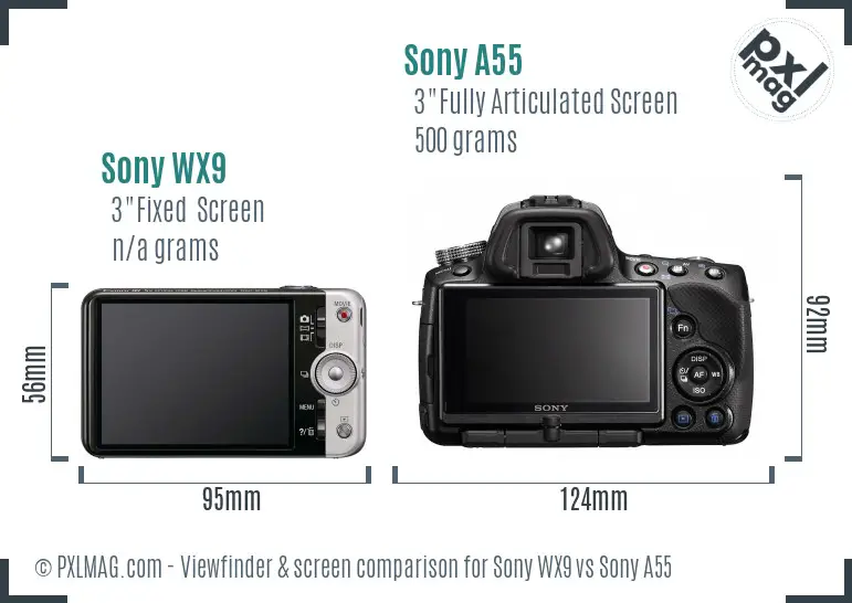 Sony WX9 vs Sony A55 Screen and Viewfinder comparison