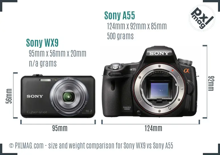 Sony WX9 vs Sony A55 size comparison