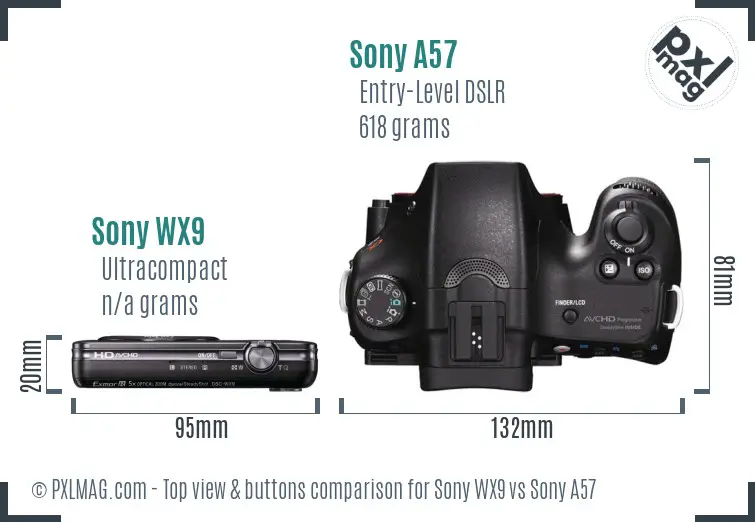 Sony WX9 vs Sony A57 top view buttons comparison