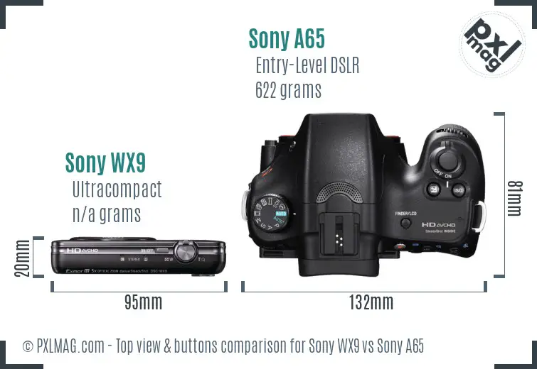 Sony WX9 vs Sony A65 top view buttons comparison