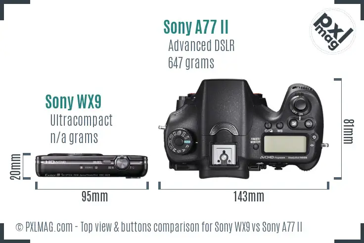 Sony WX9 vs Sony A77 II top view buttons comparison