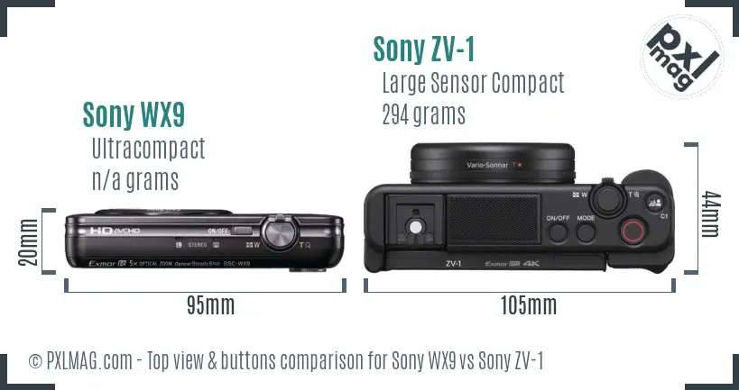 Sony WX9 vs Sony ZV-1 top view buttons comparison