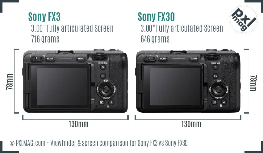 Sony FX3 vs Sony FX30 Screen and Viewfinder comparison