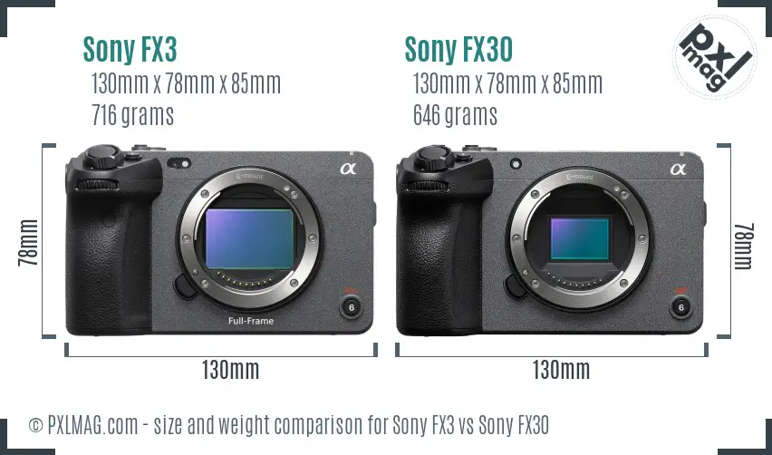 Sony FX3 vs Sony FX30 size comparison