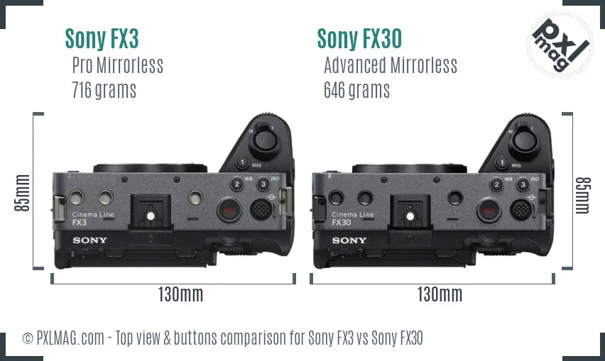 Sony FX3 vs Sony FX30 top view buttons comparison