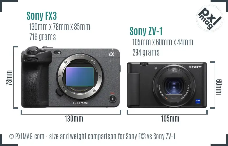 Sony FX3 vs Sony ZV-1 size comparison Sony FX3 vs Sony ZV-1 size comparison
