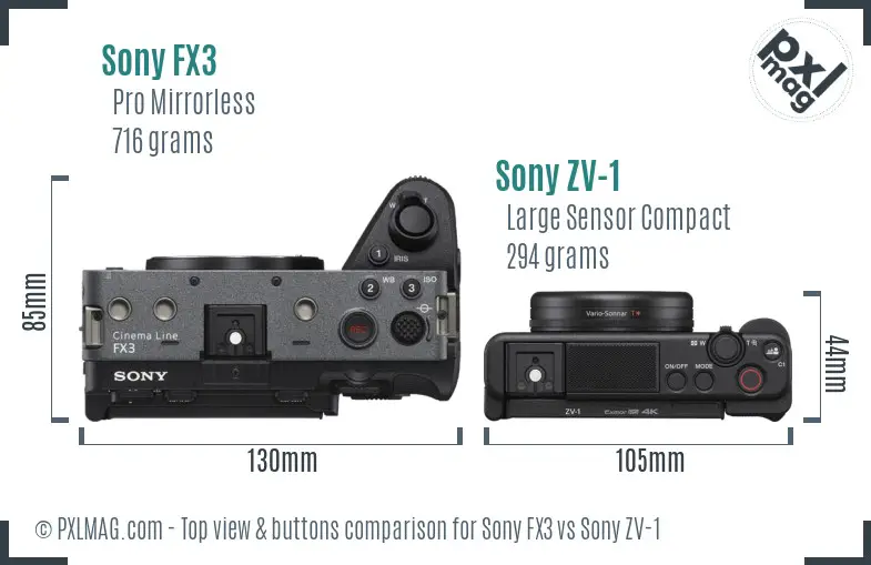 Sony FX3 vs Sony ZV-1 top view buttons comparison Sony FX3 vs Sony ZV-1 top view buttons comparison