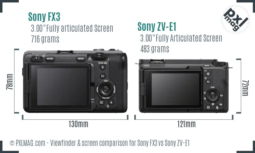 Sony FX3 vs Sony ZV-E1 Screen and Viewfinder comparison