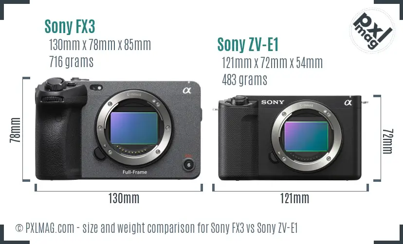 Sony FX3 vs Sony ZV-E1 size comparison
