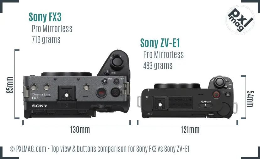 Sony FX3 vs Sony ZV-E1 top view buttons comparison