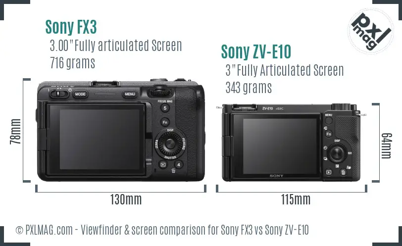 Sony FX3 vs Sony ZV-E10 Screen and Viewfinder comparison Sony FX3 vs Sony ZV-E10 Screen and Viewfinder comparison