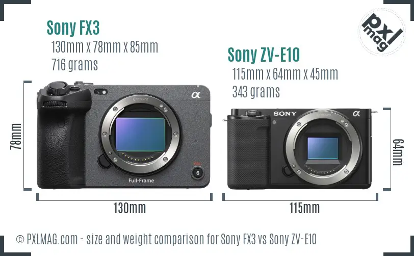 Sony FX3 vs Sony ZV-E10 size comparison Sony FX3 vs Sony ZV-E10 size comparison