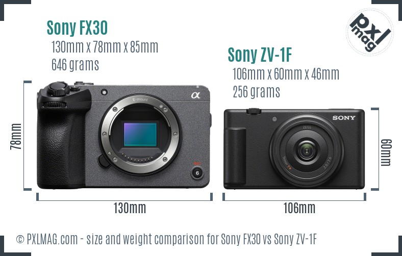 Sony FX30 vs Sony ZV-1F size comparison