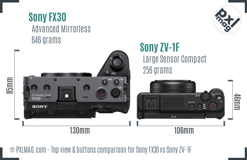 Sony FX30 vs Sony ZV-1F top view buttons comparison