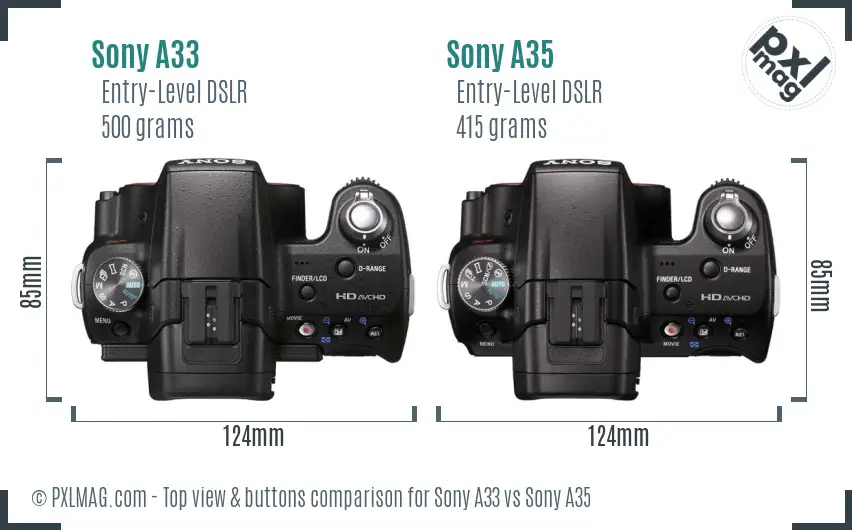 Sony A33 vs Sony A35 top view buttons comparison