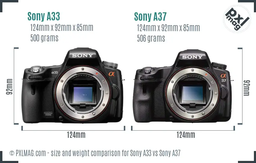 Sony A33 vs Sony A37 size comparison