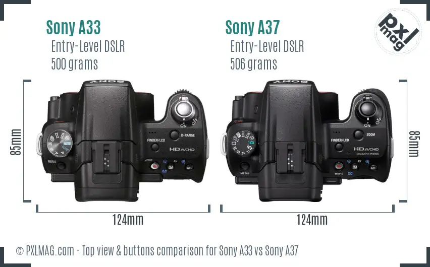 Sony A33 vs Sony A37 top view buttons comparison