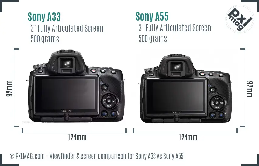 Sony A33 vs Sony A55 Screen and Viewfinder comparison