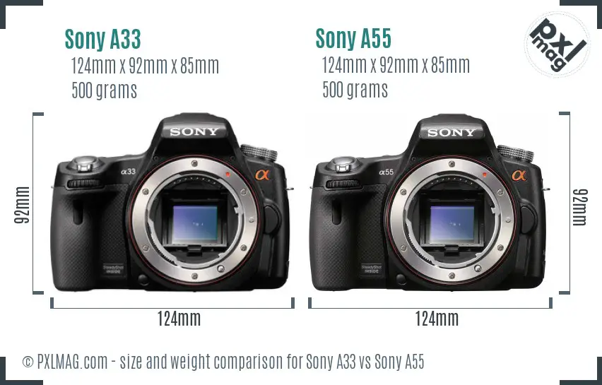 Sony A33 vs Sony A55 size comparison