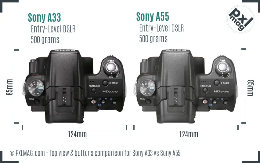Sony A33 vs Sony A55 top view buttons comparison