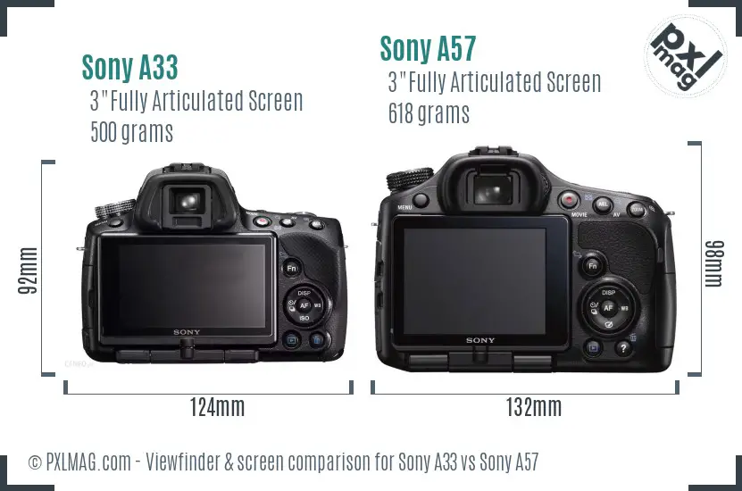 Sony A33 vs Sony A57 Screen and Viewfinder comparison