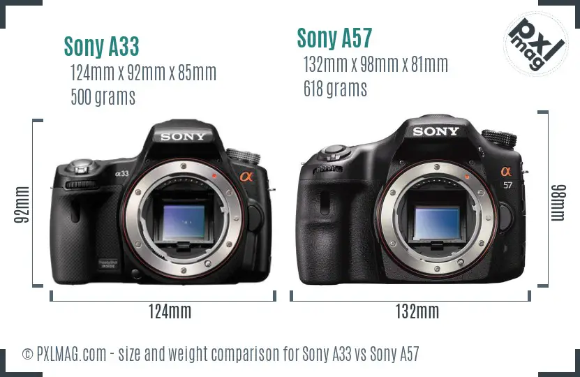 Sony A33 vs Sony A57 size comparison