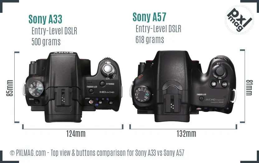 Sony A33 vs Sony A57 top view buttons comparison