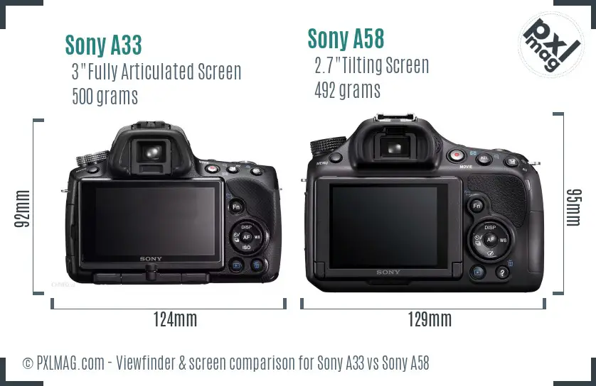 Sony A33 vs Sony A58 Screen and Viewfinder comparison