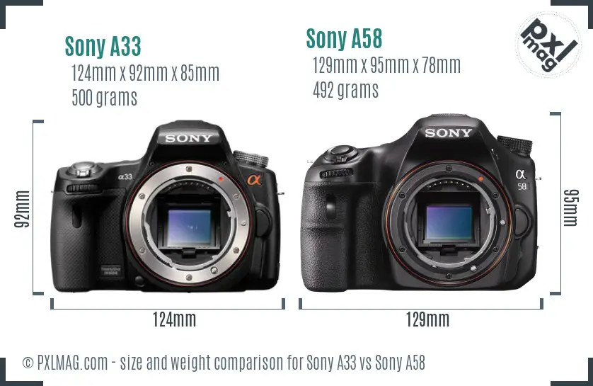 Sony A33 vs Sony A58 size comparison