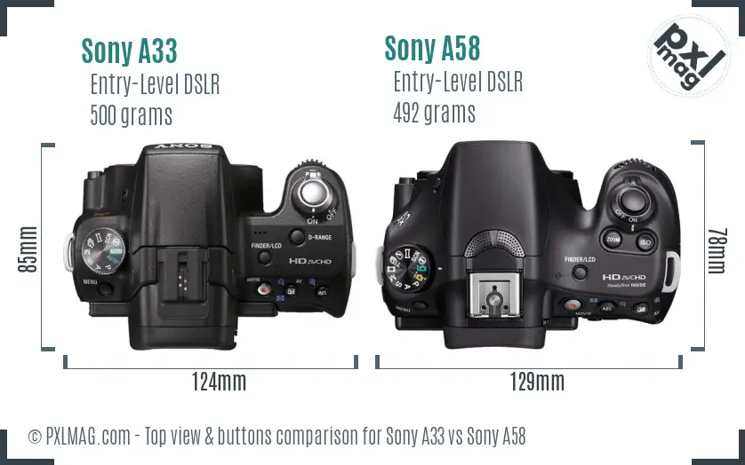 Sony A33 vs Sony A58 top view buttons comparison