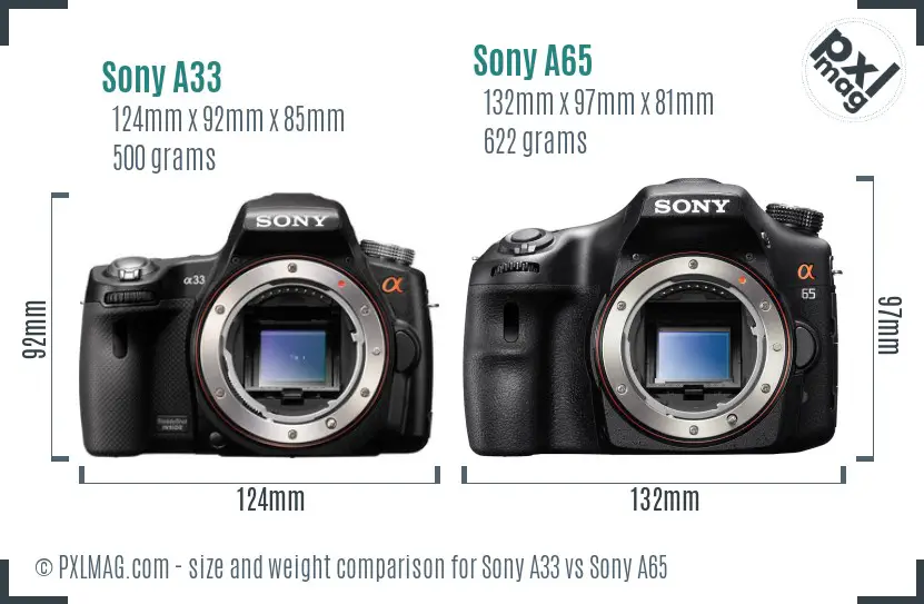 Sony A33 vs Sony A65 size comparison