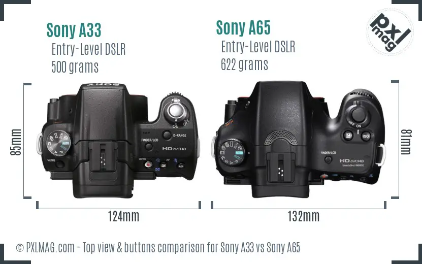 Sony A33 vs Sony A65 top view buttons comparison