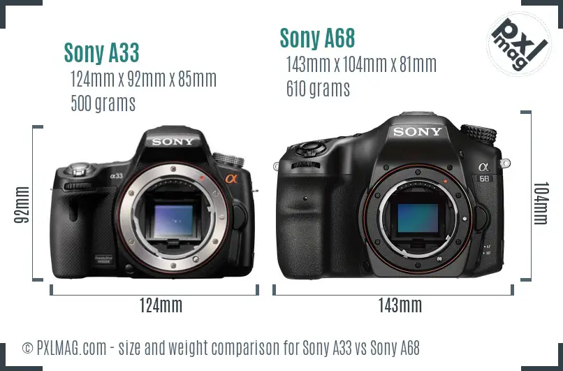Sony A33 vs Sony A68 size comparison