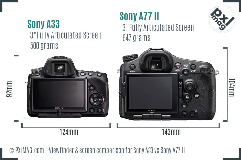 Sony A33 vs Sony A77 II Screen and Viewfinder comparison