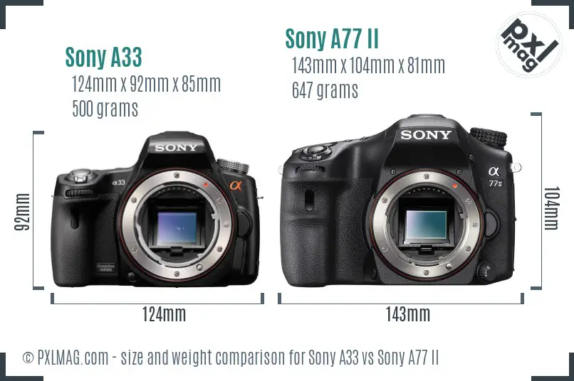 Sony A33 vs Sony A77 II size comparison