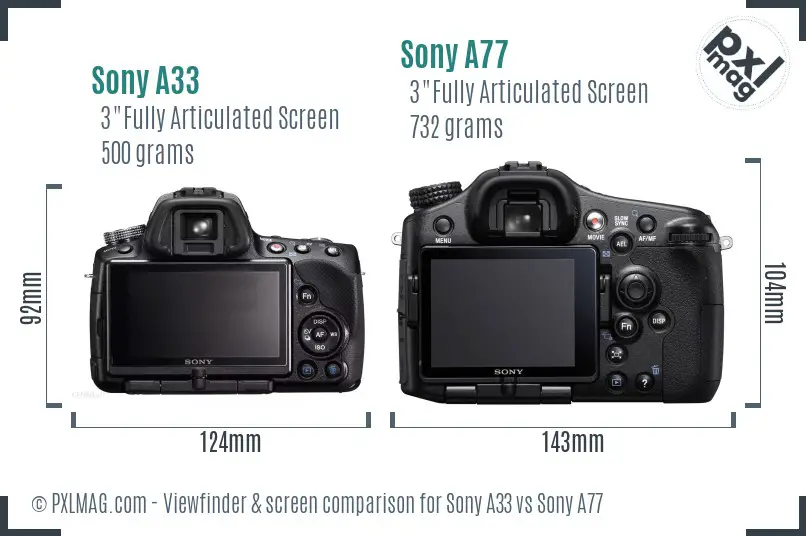 Sony A33 vs Sony A77 Screen and Viewfinder comparison