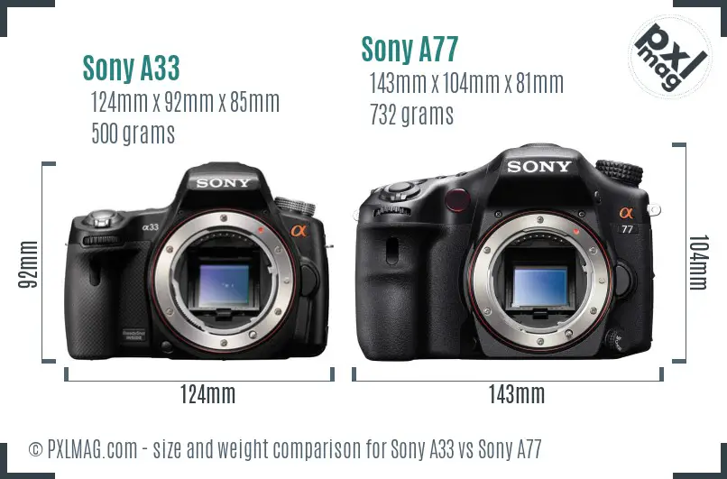 Sony A33 vs Sony A77 size comparison