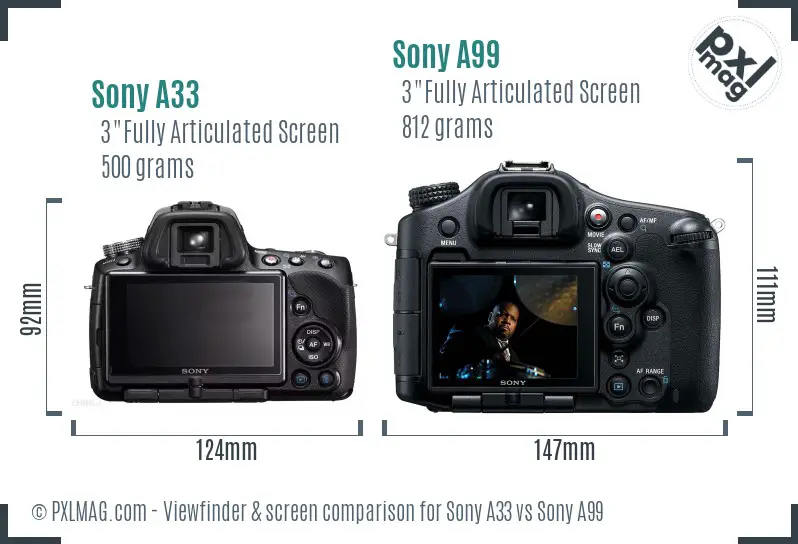 Sony A33 vs Sony A99 Screen and Viewfinder comparison