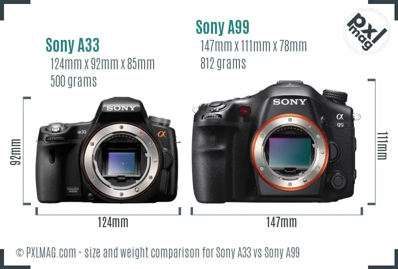 Sony A33 vs Sony A99 size comparison