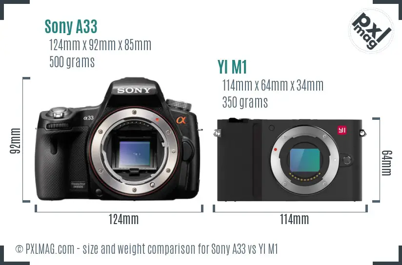 Sony A33 vs YI M1 size comparison