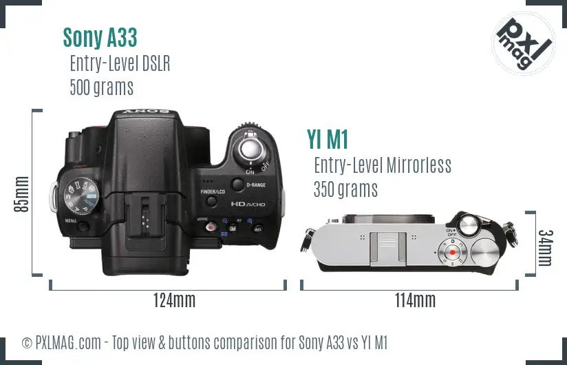 Sony A33 vs YI M1 top view buttons comparison