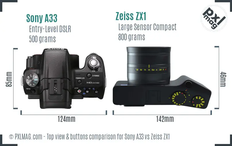 Sony A33 vs Zeiss ZX1 top view buttons comparison