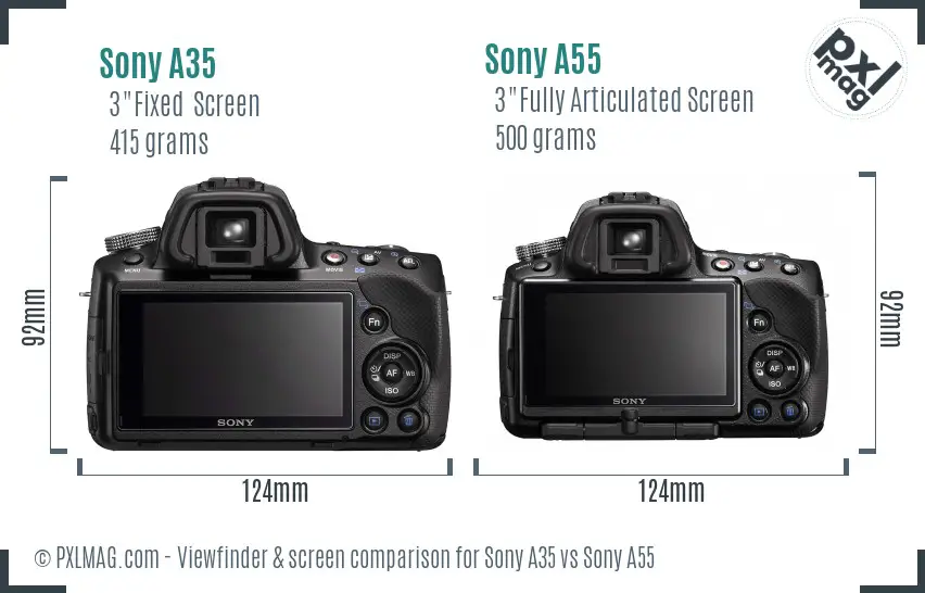 Sony A35 vs Sony A55 Screen and Viewfinder comparison