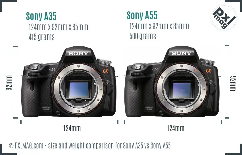 Sony A35 vs Sony A55 size comparison
