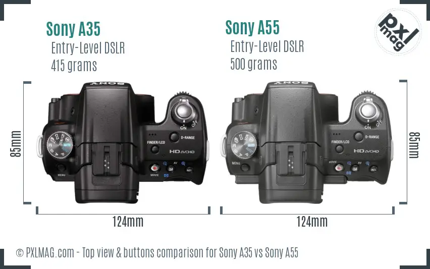 Sony A35 vs Sony A55 top view buttons comparison