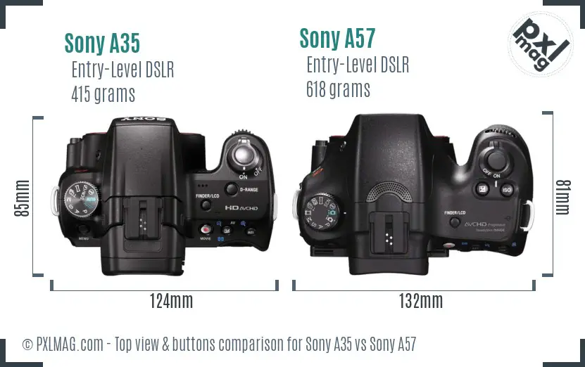 Sony A35 vs Sony A57 top view buttons comparison